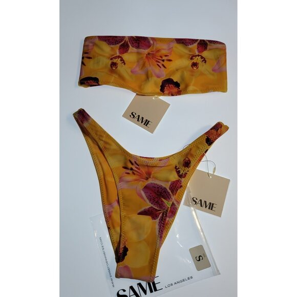 Same Other - SAME Los Angeles Two Piece Bandeau Bikini Floral Yellow Size S NWT